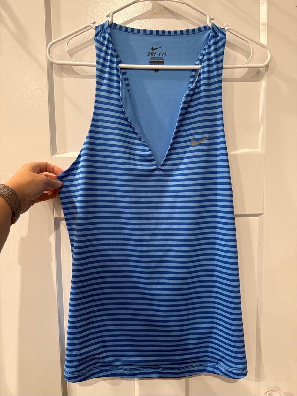 Nike Blue Striped V-Neck Dri-FIT Tank